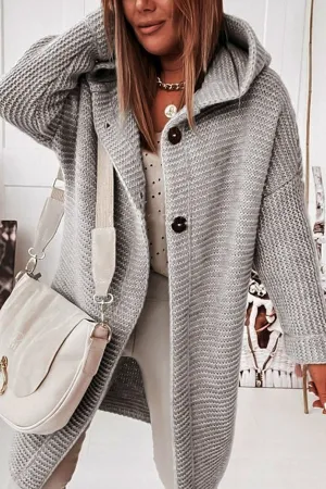 CASUAL LOOSE BAT SLEEVE HOODED WOOLEN CARDIGAN