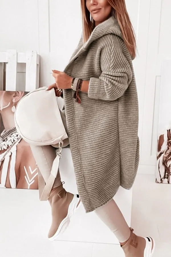 CASUAL LOOSE BAT SLEEVE HOODED WOOLEN CARDIGAN