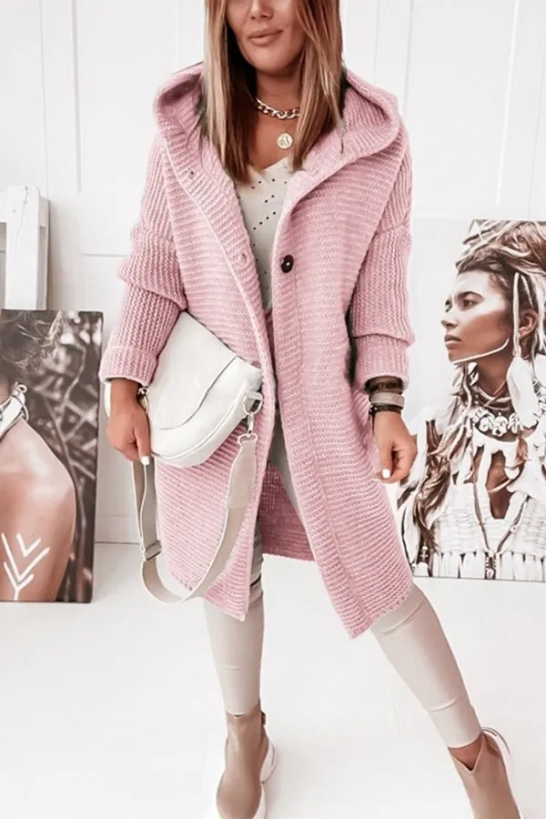 CASUAL LOOSE BAT SLEEVE HOODED WOOLEN CARDIGAN