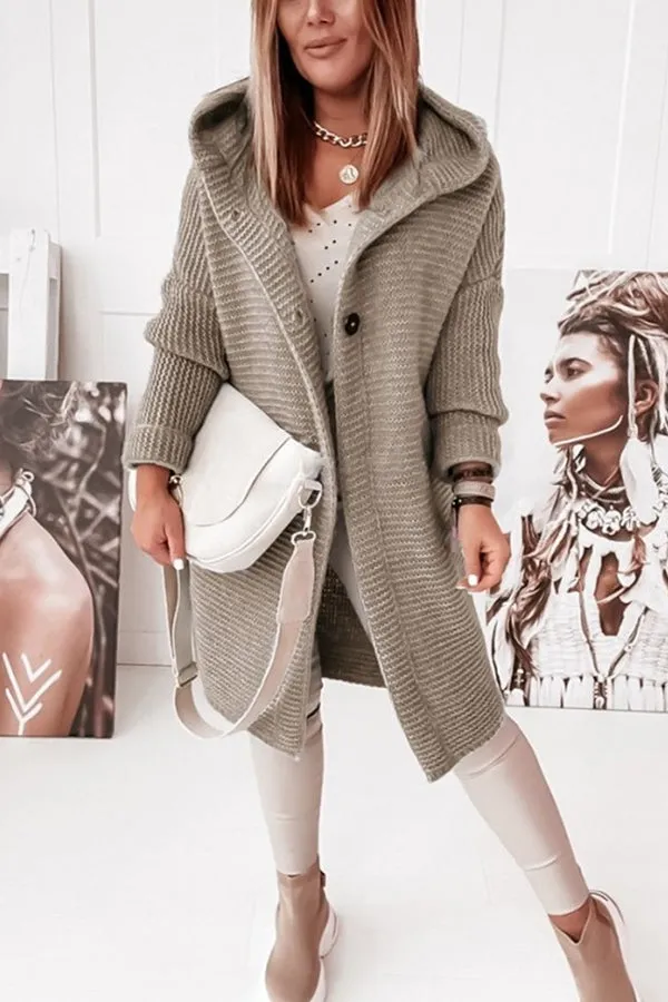 CASUAL LOOSE BAT SLEEVE HOODED WOOLEN CARDIGAN