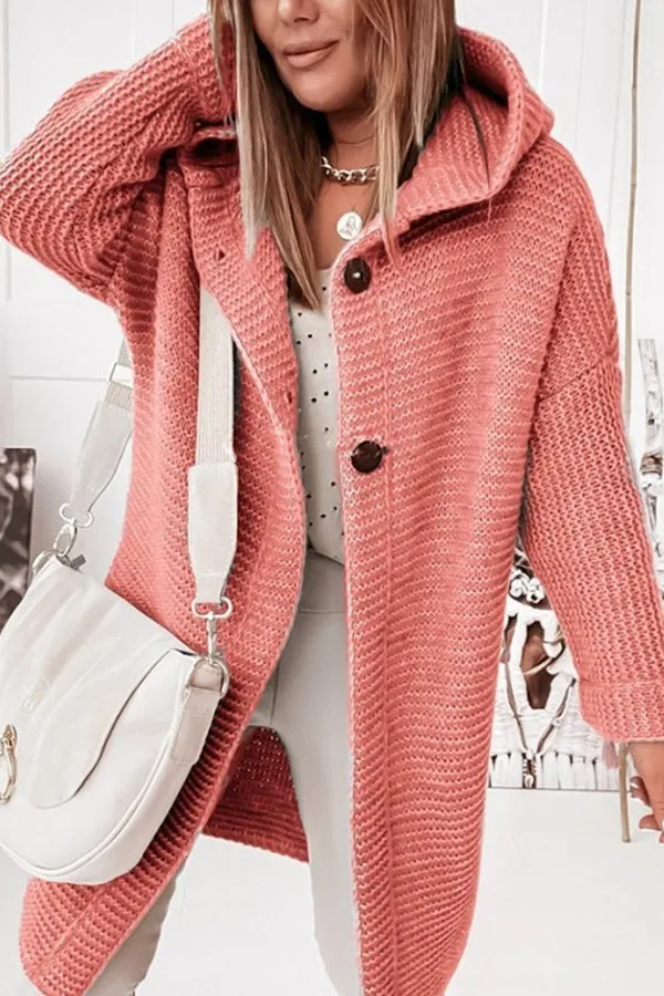 CASUAL LOOSE BAT SLEEVE HOODED WOOLEN CARDIGAN