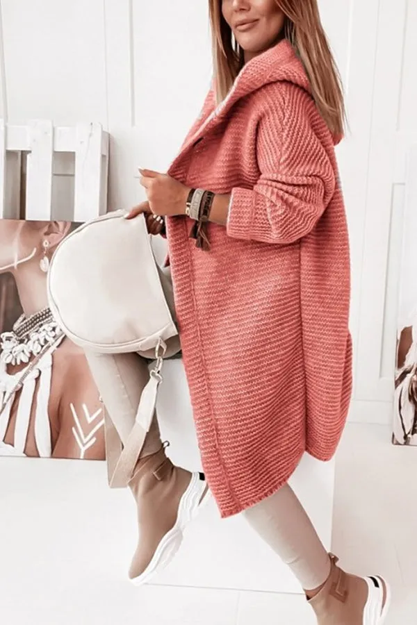 CASUAL LOOSE BAT SLEEVE HOODED WOOLEN CARDIGAN