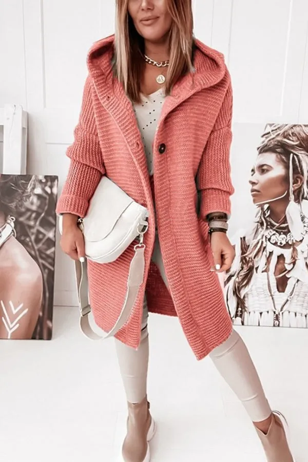 CASUAL LOOSE BAT SLEEVE HOODED WOOLEN CARDIGAN