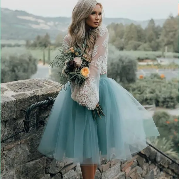 Cheap Tulle and Lace Two Pieces Blue Short Prom dress, Cocktail Homecoming Dress, PD0379
