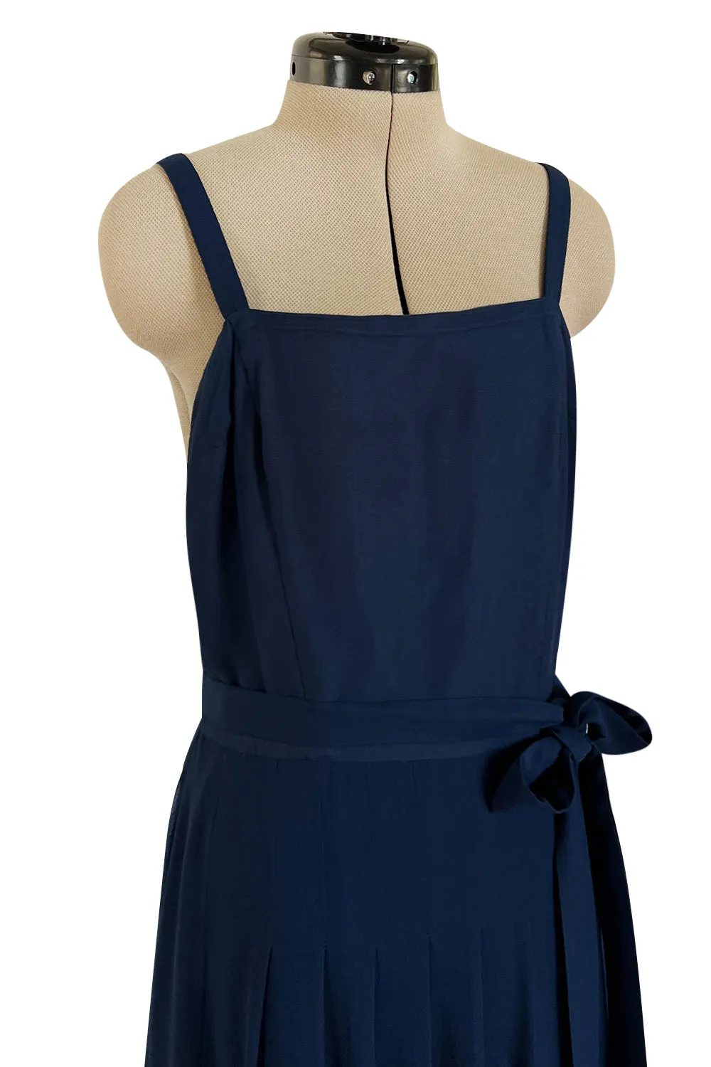 Chic 1970s Christian Dior by Marc Bohan Minimalist Blue Silk Chiffon Drop Waist Dress
