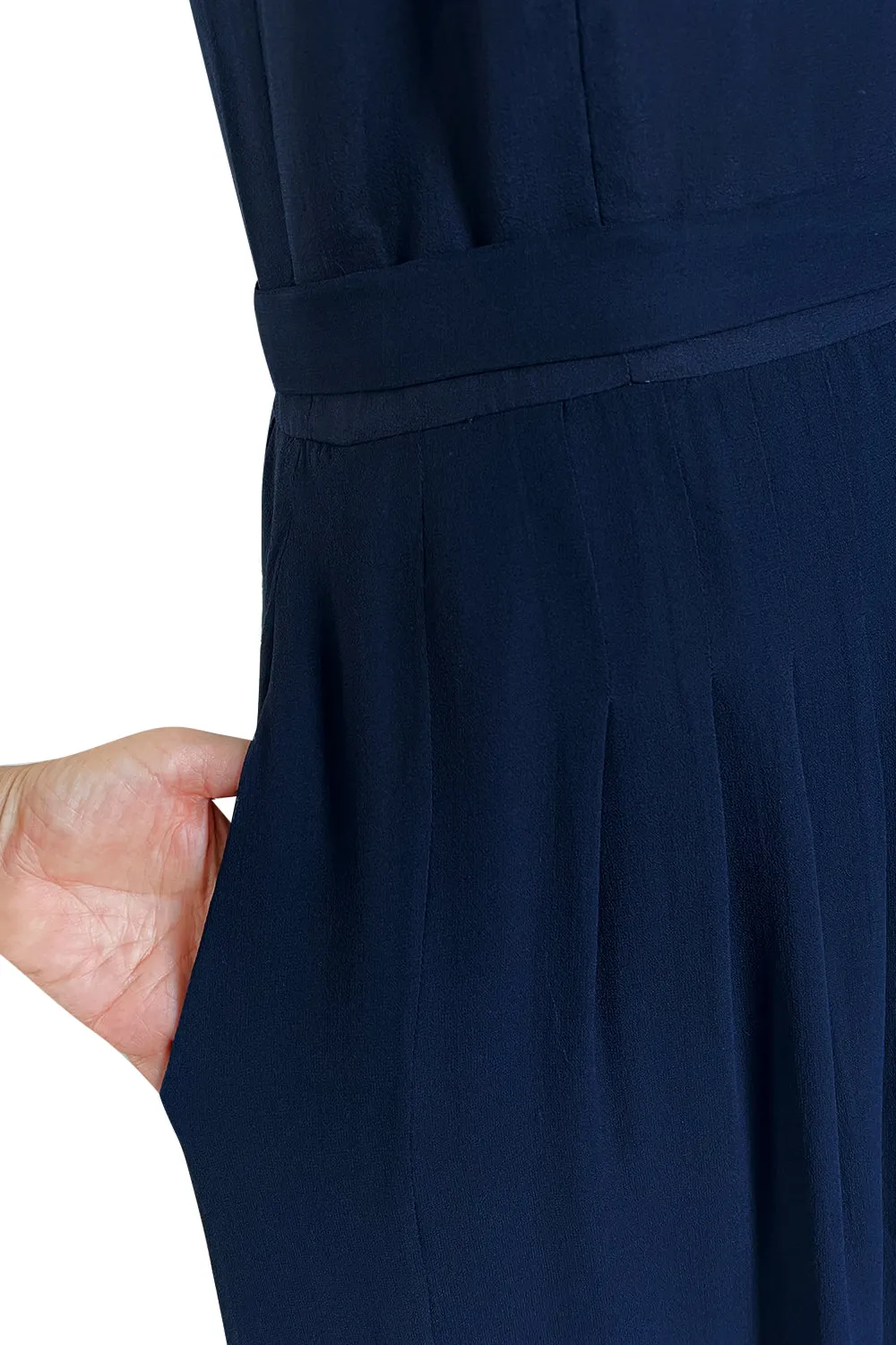 Chic 1970s Christian Dior by Marc Bohan Minimalist Blue Silk Chiffon Drop Waist Dress