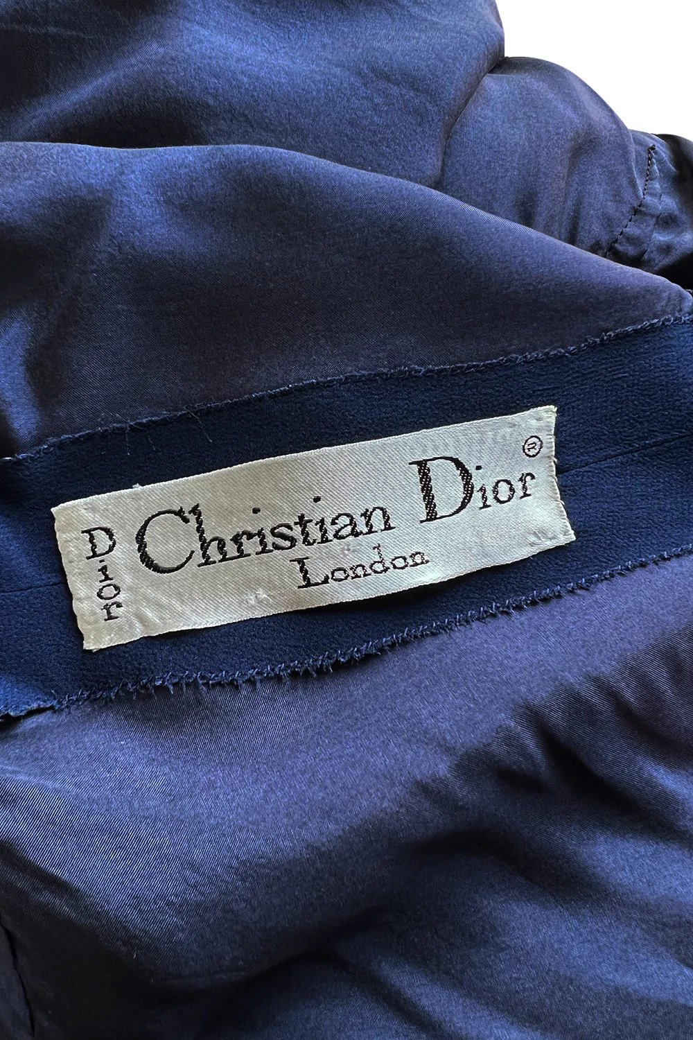 Chic 1970s Christian Dior by Marc Bohan Minimalist Blue Silk Chiffon Drop Waist Dress