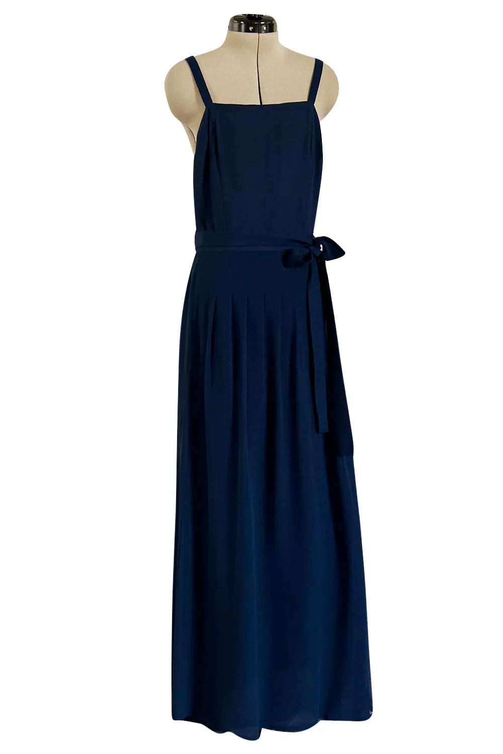 Chic 1970s Christian Dior by Marc Bohan Minimalist Blue Silk Chiffon Drop Waist Dress