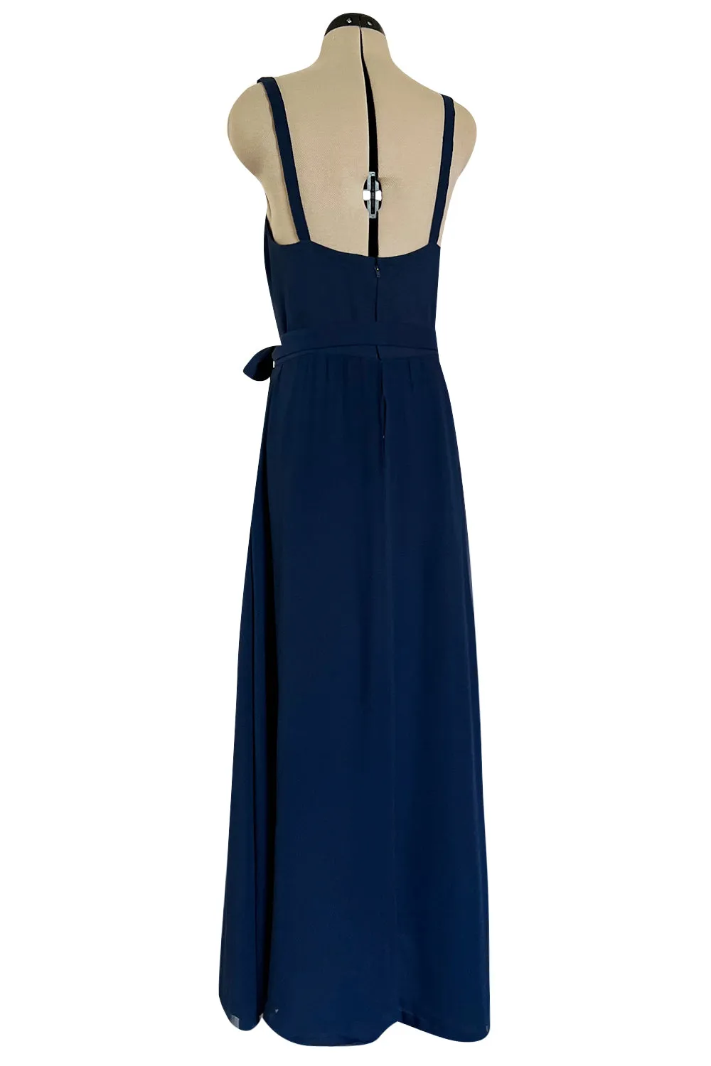 Chic 1970s Christian Dior by Marc Bohan Minimalist Blue Silk Chiffon Drop Waist Dress