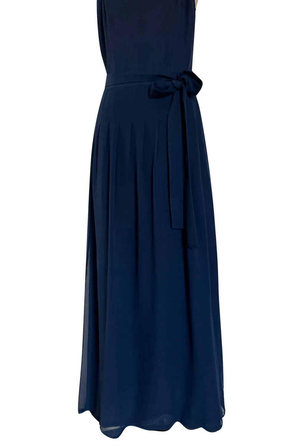 Chic 1970s Christian Dior by Marc Bohan Minimalist Blue Silk Chiffon Drop Waist Dress