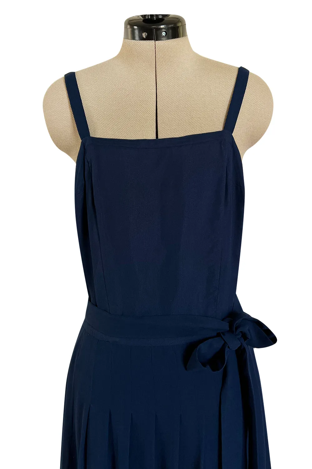 Chic 1970s Christian Dior by Marc Bohan Minimalist Blue Silk Chiffon Drop Waist Dress