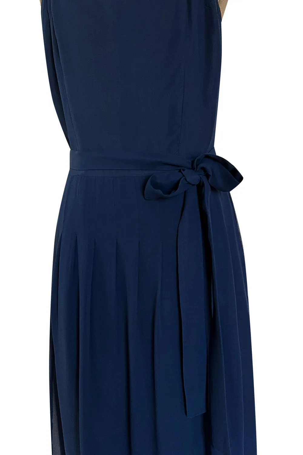 Chic 1970s Christian Dior by Marc Bohan Minimalist Blue Silk Chiffon Drop Waist Dress