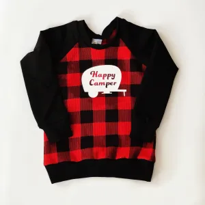 Child's Crewneck Happy Camper in Waffle Plaid