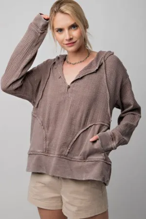 Chocolate Mineral Wash Cotton Hoodie