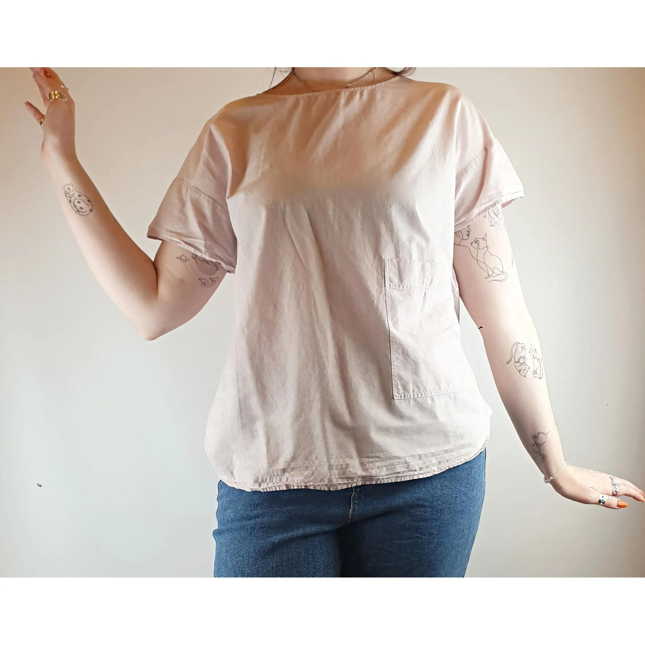 Cos Pink cotton-linen top with cute front pocket size M (best fits size 12)