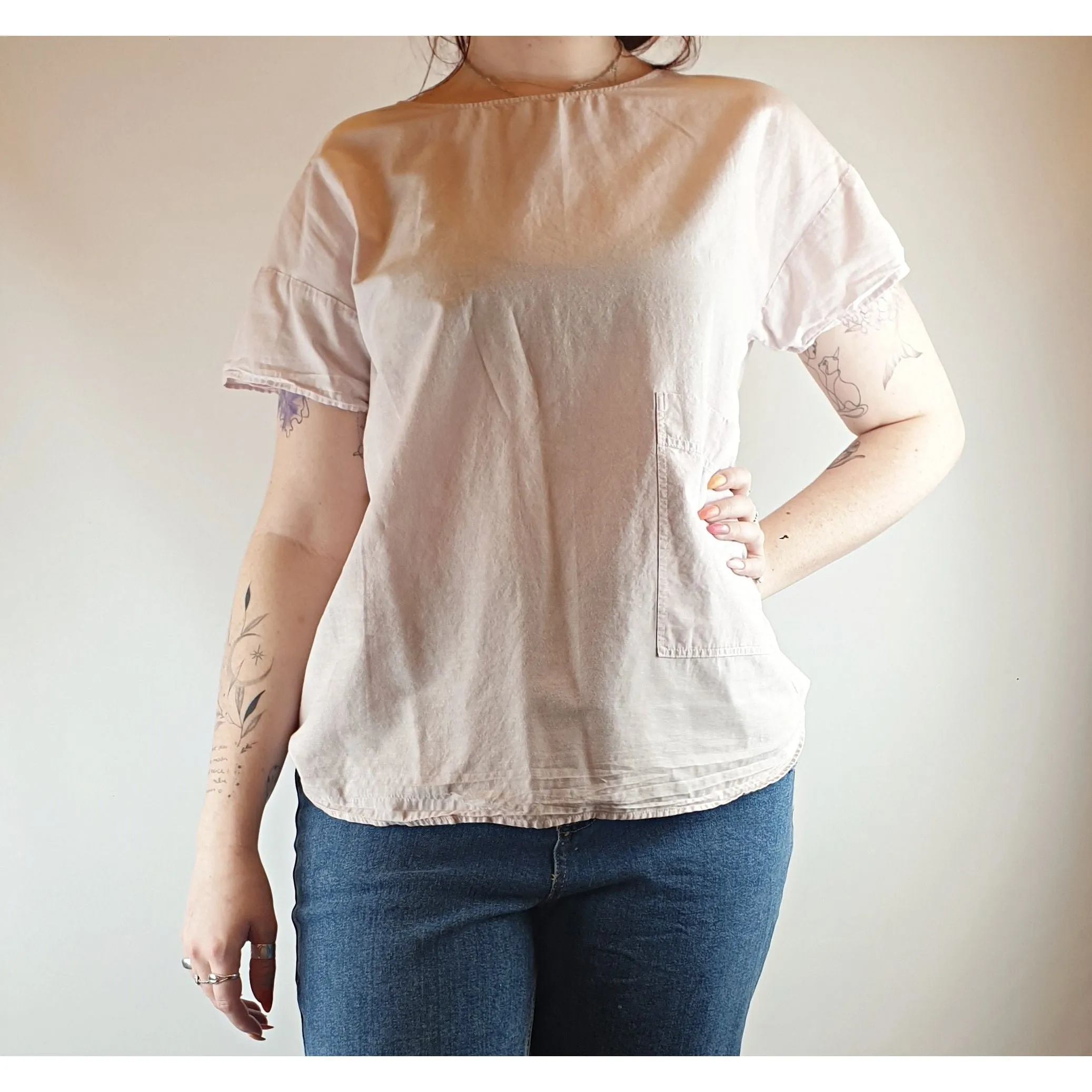 Cos Pink cotton-linen top with cute front pocket size M (best fits size 12)