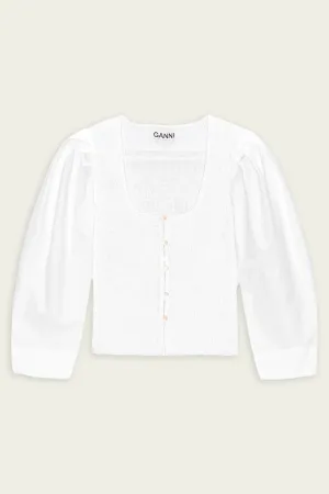 Cotton Poplin Smock Blouse in Bright White