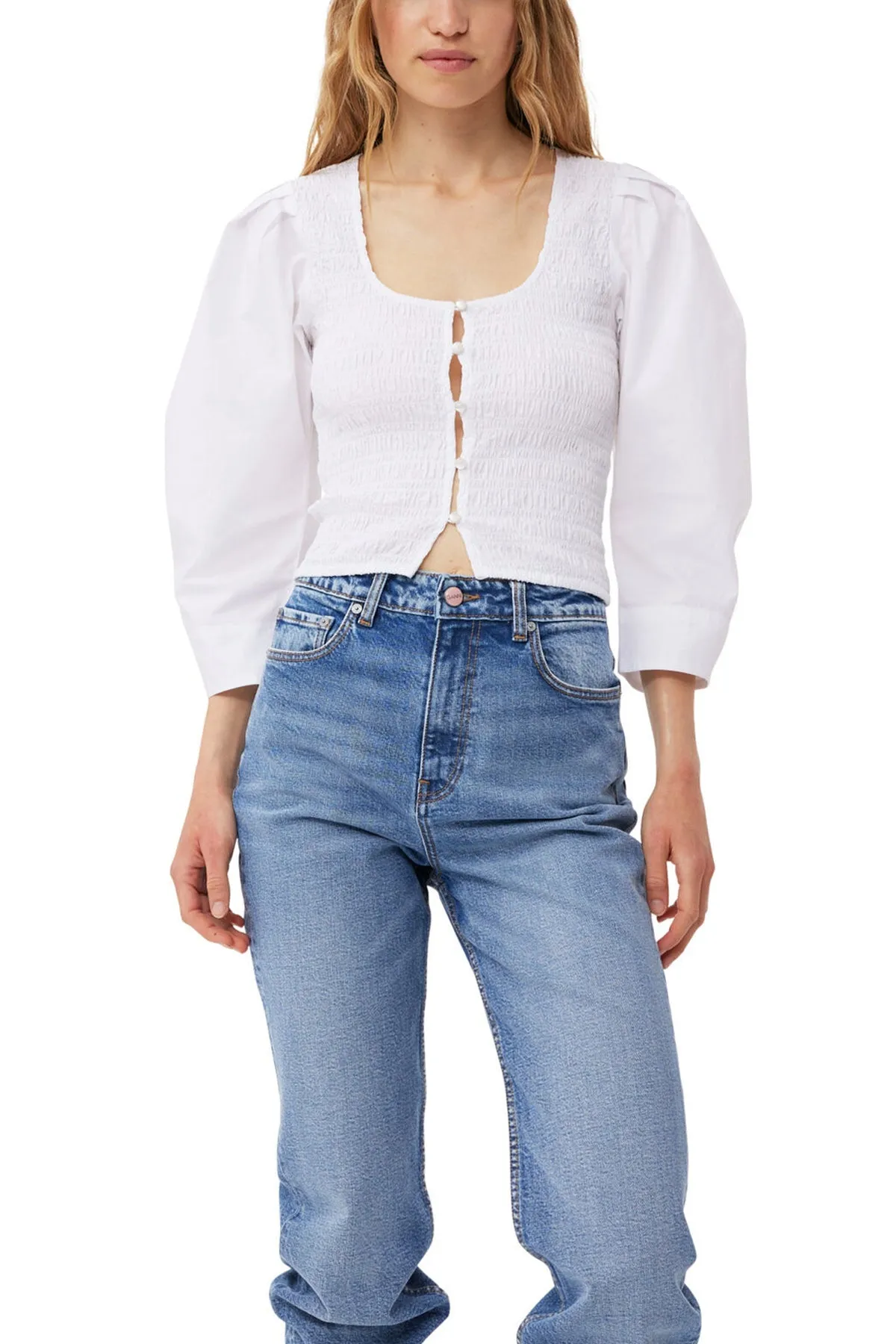 Cotton Poplin Smock Blouse in Bright White