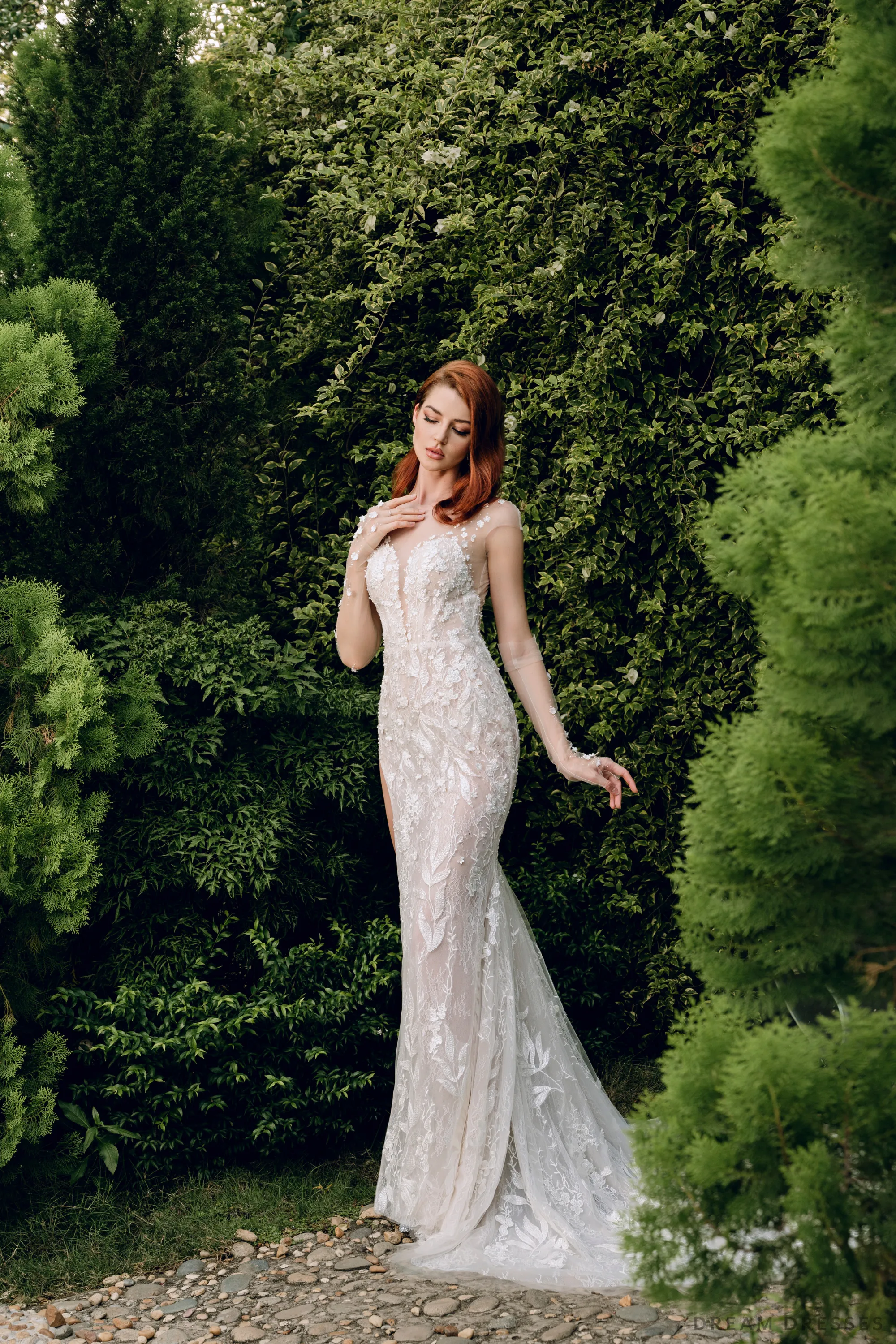 Couture Lace Wedding Dress with High Slit (#KRISTIN)