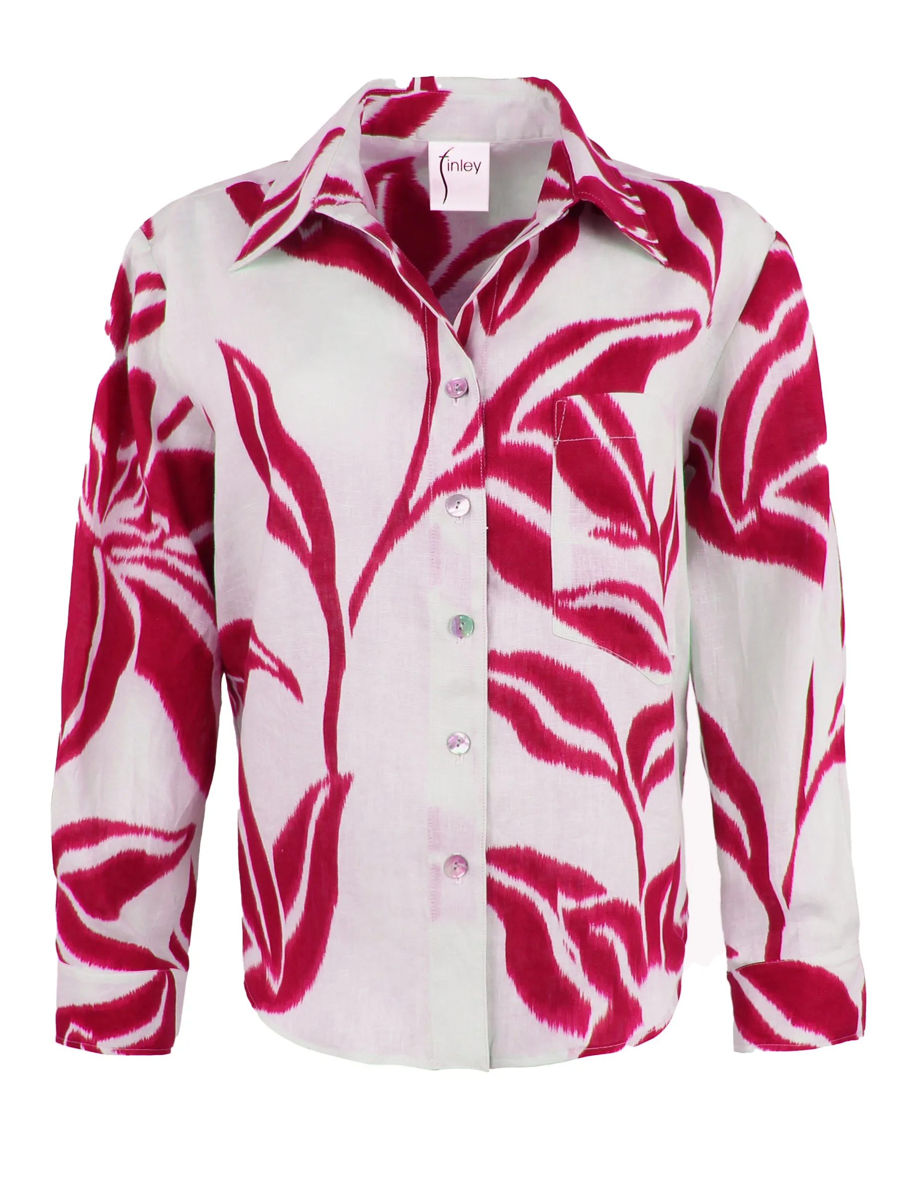 Crop Andie Linen Blouse Natural/Raspberry Batik