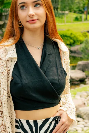 Cropped Wrap Shirt Tie Top