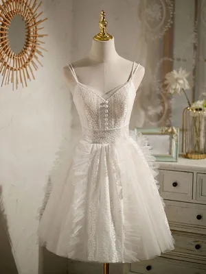Cute v neck tulle lace short prom dress lace cocktail dress