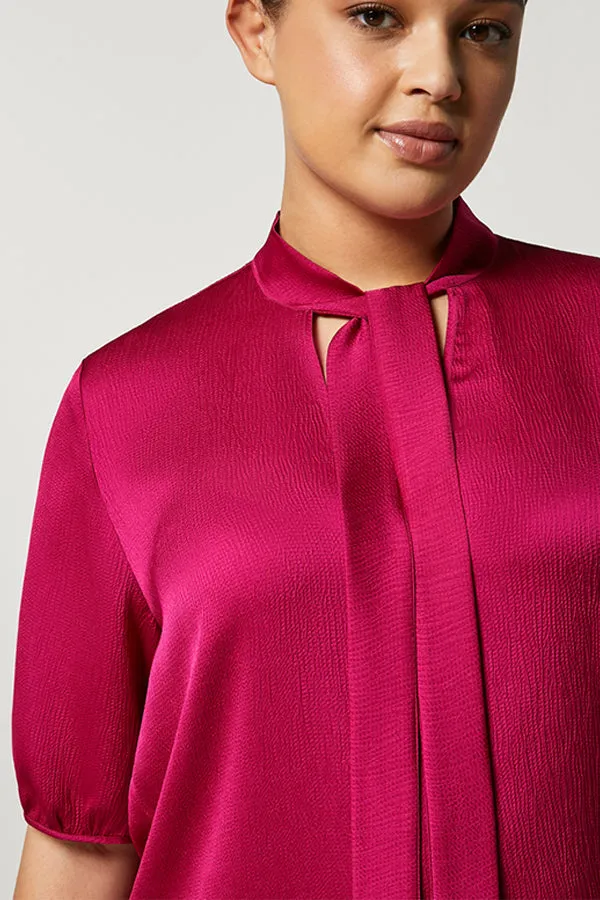 DAMIANA FUCHSIA HAMMERED SATIN BLOUSE