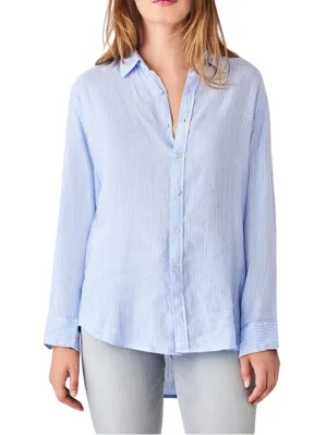 DL1961 Women's Blue Stripe Nassau & Manhattan Button Down Long Sleeve Shirt NWT