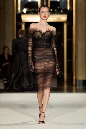 Draped Tulle Cocktail Dress