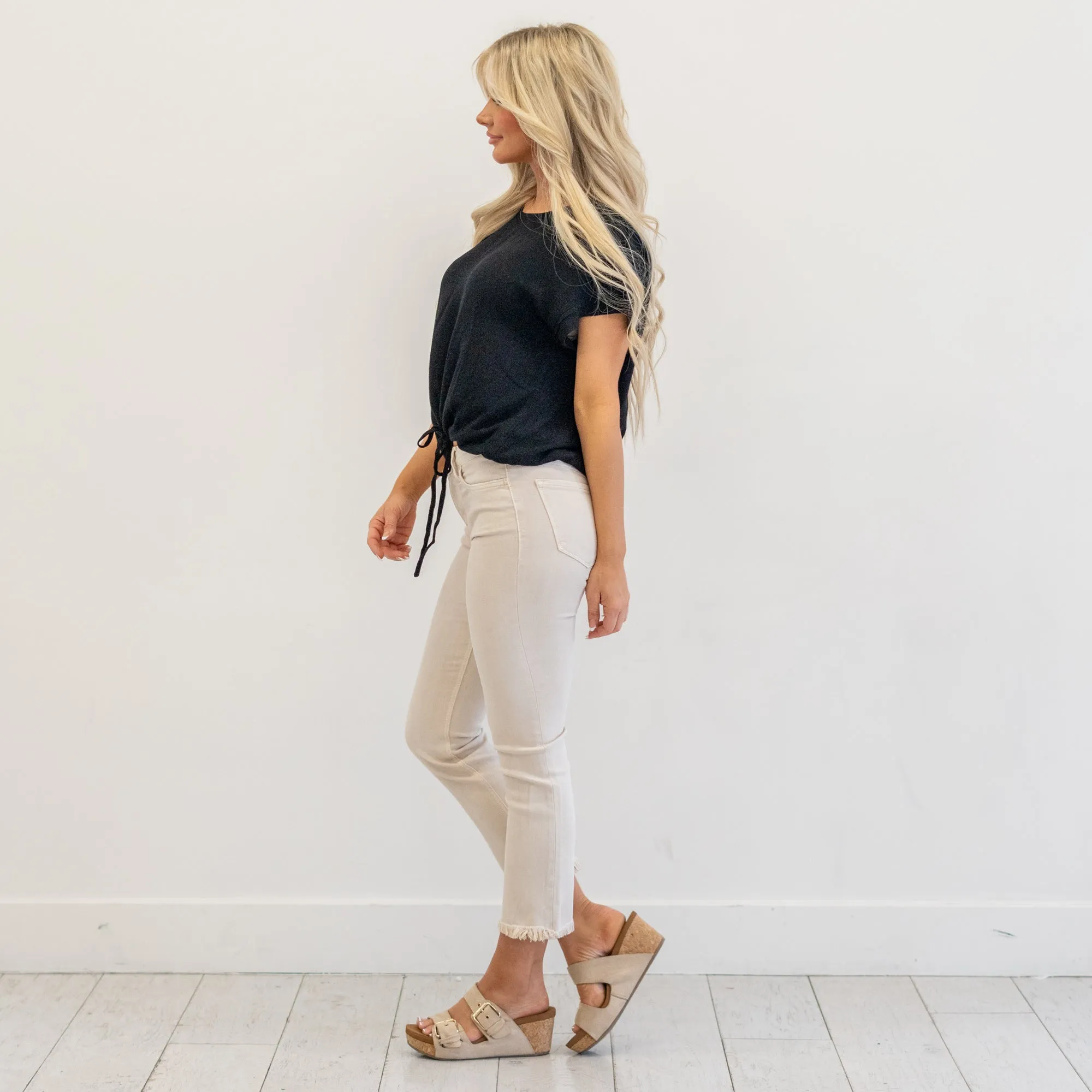 Drawstring Hem Round Neck Short Sleeve T-Shirt