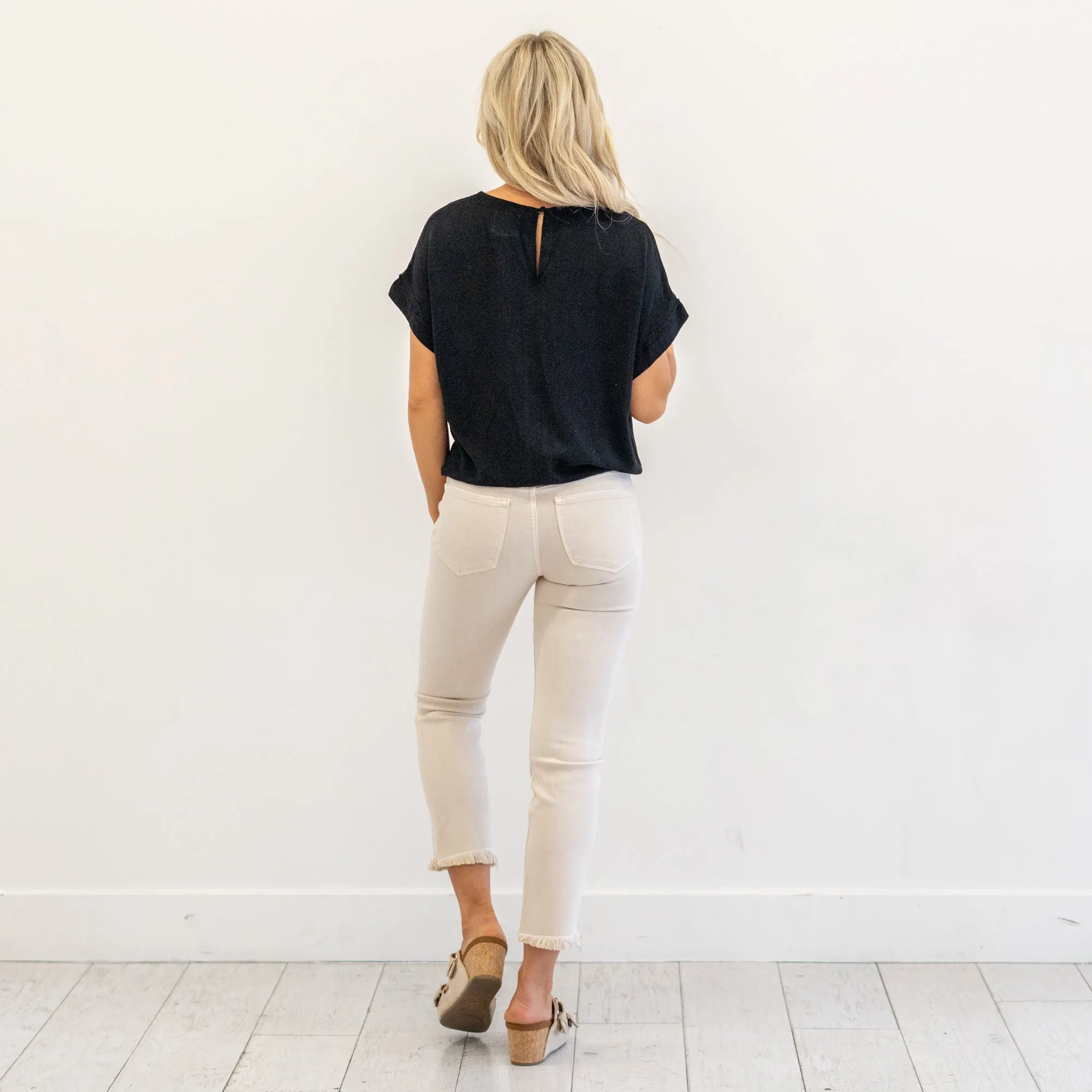 Drawstring Hem Round Neck Short Sleeve T-Shirt