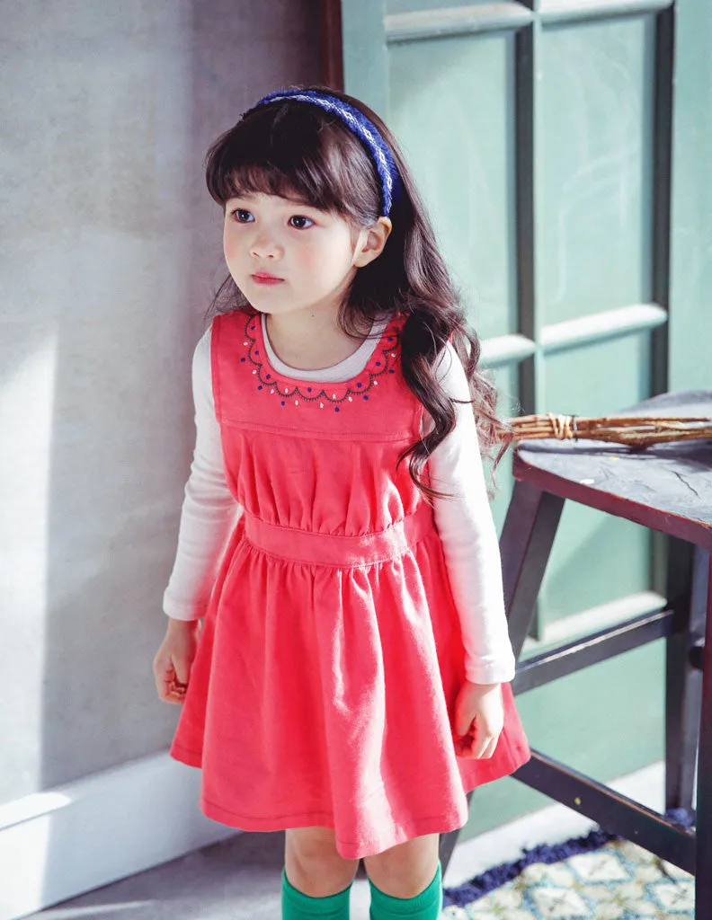 Embroidered A-Line Dress Salmon