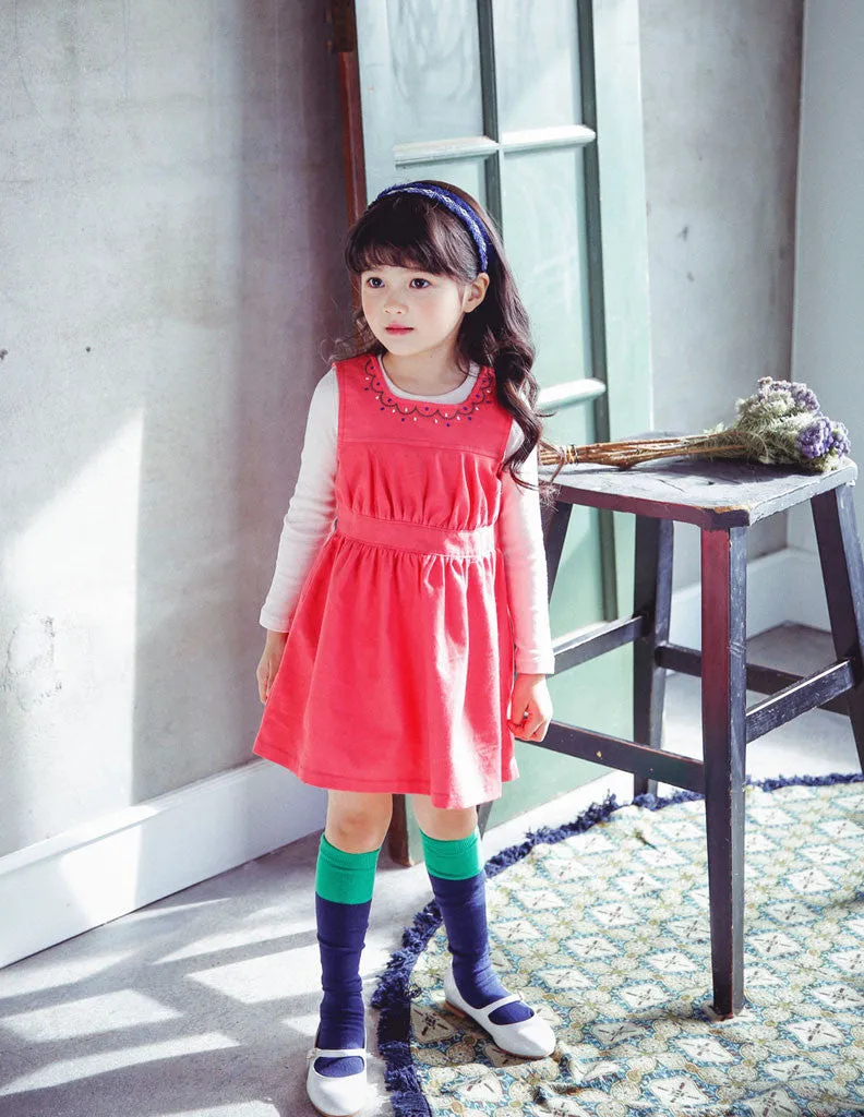 Embroidered A-Line Dress Salmon
