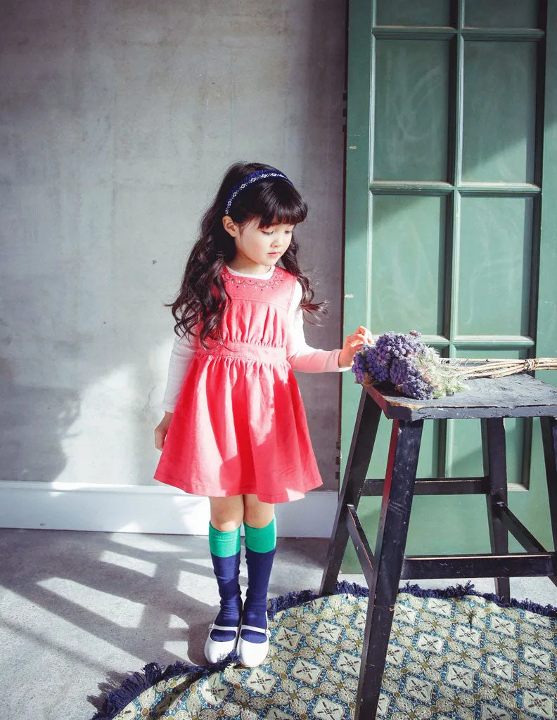 Embroidered A-Line Dress Salmon