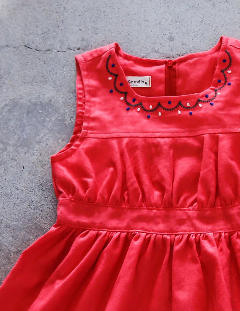 Embroidered A-Line Dress Salmon