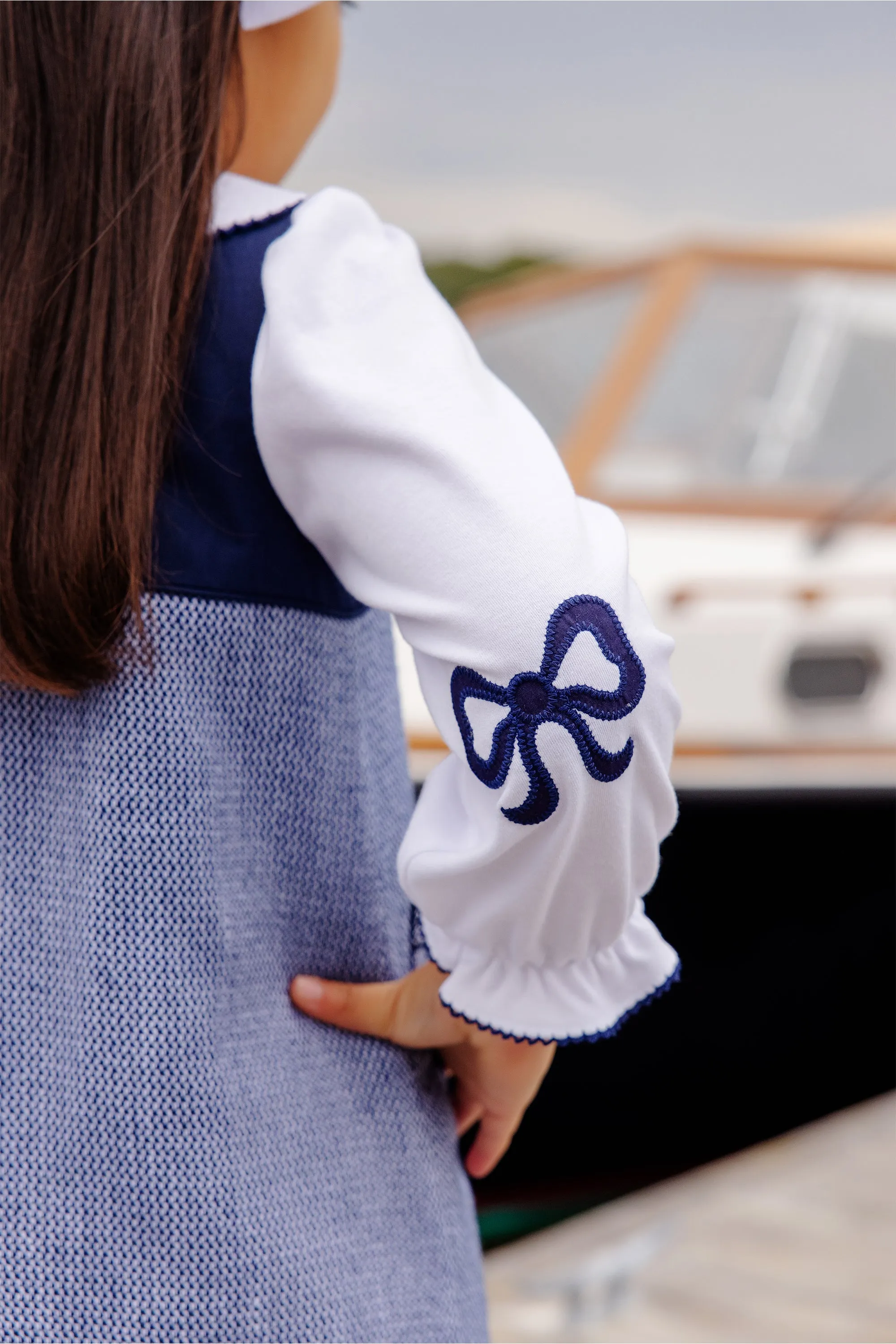 Emma's Elbow Patch Top - Worth Avenue White with Nantucket Navy Bows