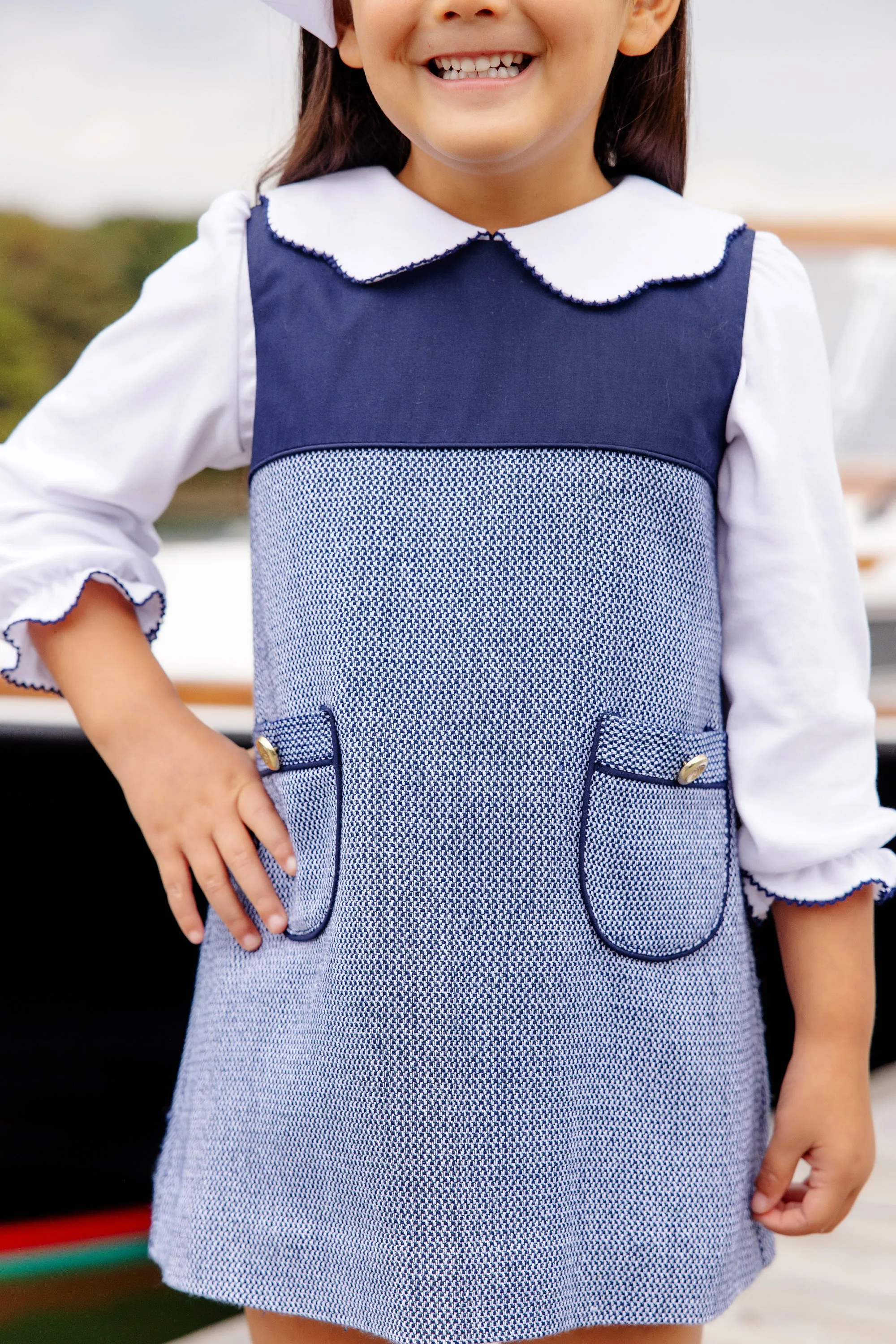 Emma's Elbow Patch Top - Worth Avenue White with Nantucket Navy Bows