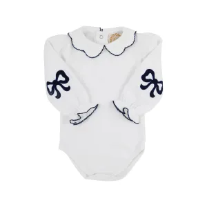Emma's Elbow Patch Top - Worth Avenue White with Nantucket Navy Bows