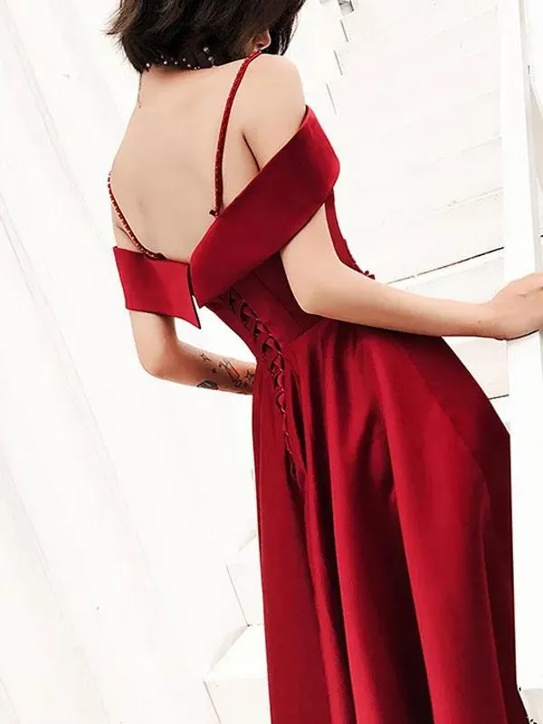 Evening Dress 2021 Charming A Line Straps Neck Floor Length Beaded Lace Flowers Formal Party Prom Dresses