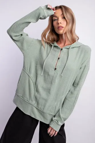 Faded Sage Mineral Wash Cotton Gauze Hoodie