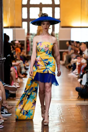 Floral Strapless Mini Dress Tulle Trim with Tale