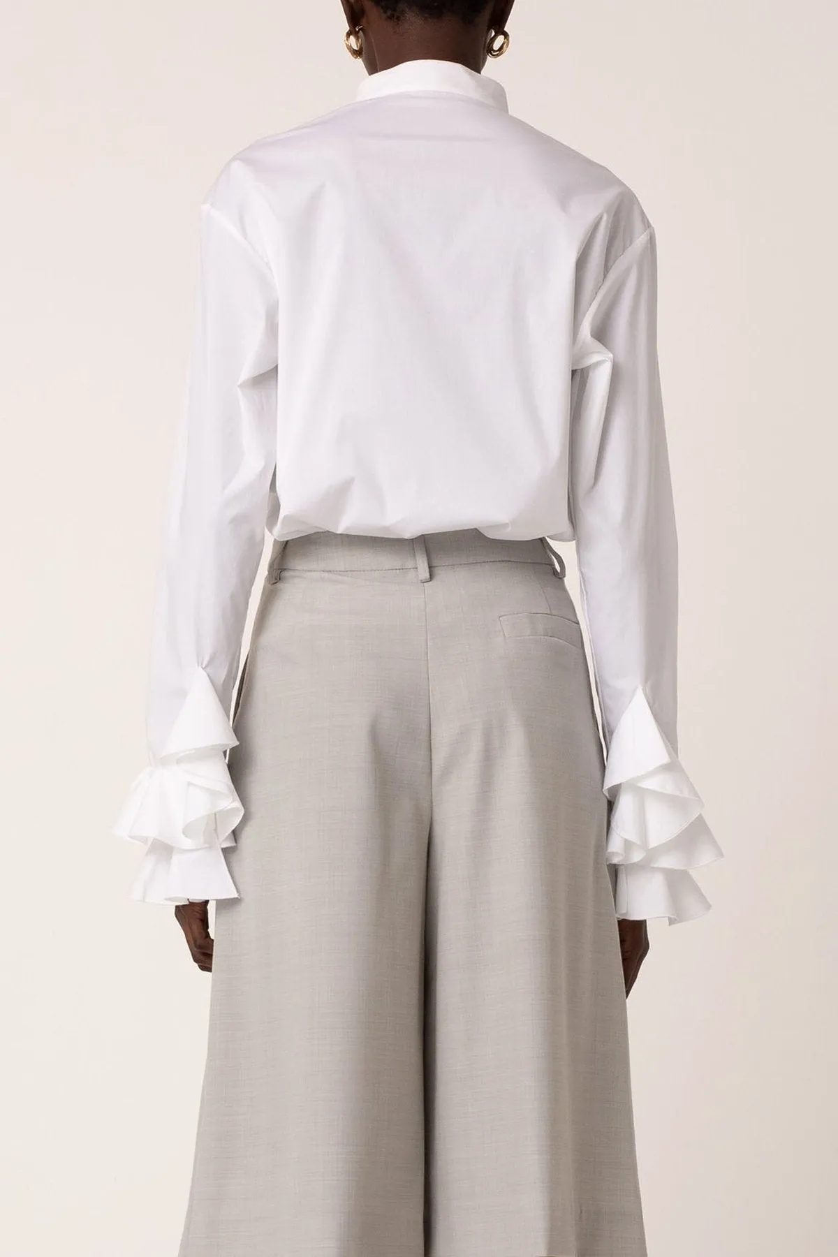 Flourish Flounce Cuff Shirt in White