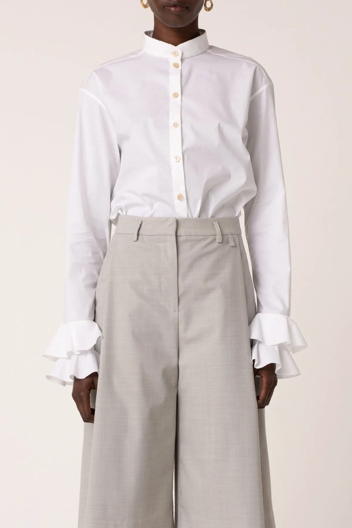 Flourish Flounce Cuff Shirt in White