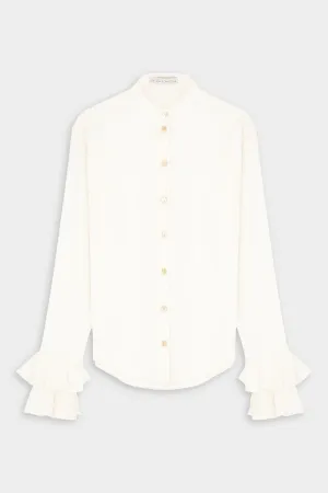 Flourish Flounce Cuff Shirt in White