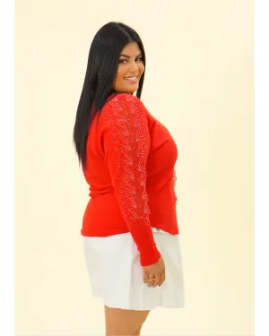 FLOWER LACE SLEEVE SWEATER