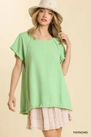 Frayed Hem Short Sleeve Top