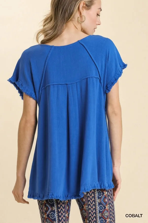 Frayed Hem Short Sleeve Top