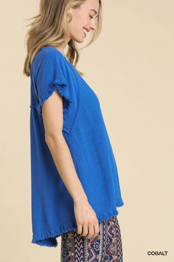 Frayed Hem Short Sleeve Top