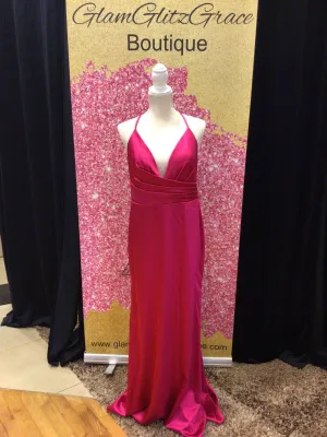 Fuchsia Flare Evening Gown With Spaghetti Straps