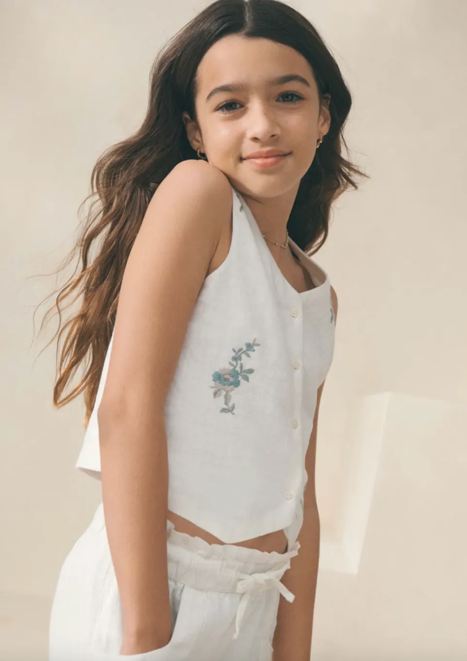 Girls Linen Blend Embroidered Set